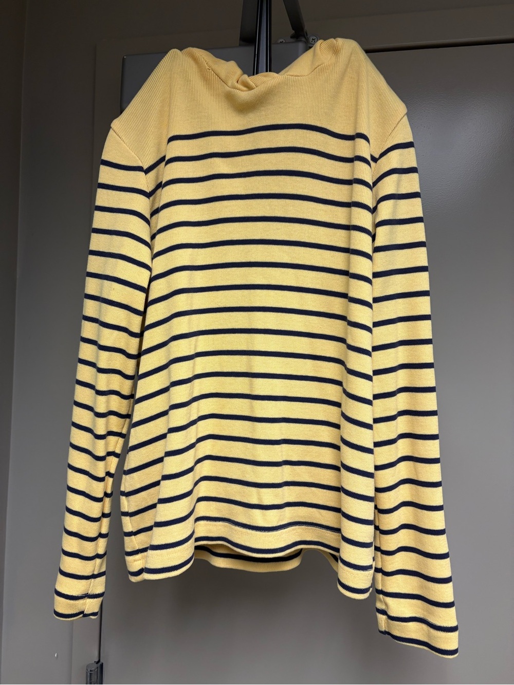 LL Bean Yellow and Navy Striped Lightweight Sweater hoodie size Small